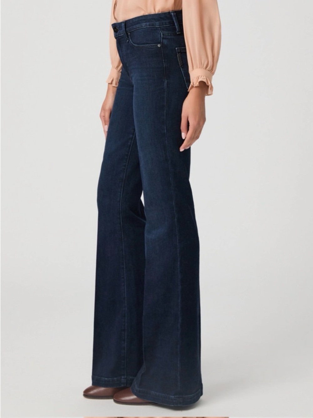 PAIGE Genevieve Dark Indigo Flare Jeans Size 23 - Picture 3 of 10